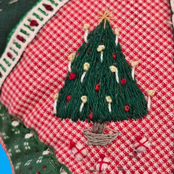 Handmade Vintage Christmas Cat Detailed Embroidered Patchwork Quilt Soft Pillow - Picture 12 of 16